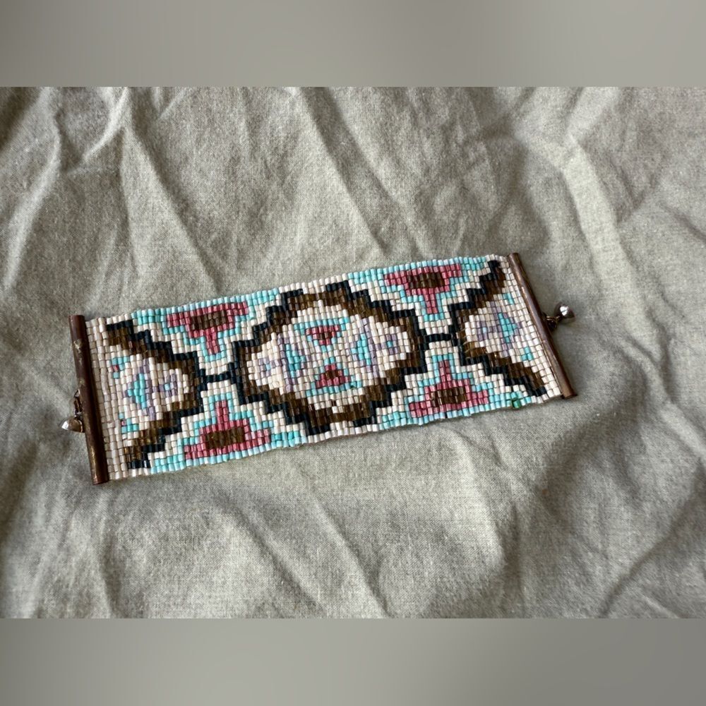 Y2K Handmade Tribal Inspired Beaded Woven Bracelet with Magnet Closure